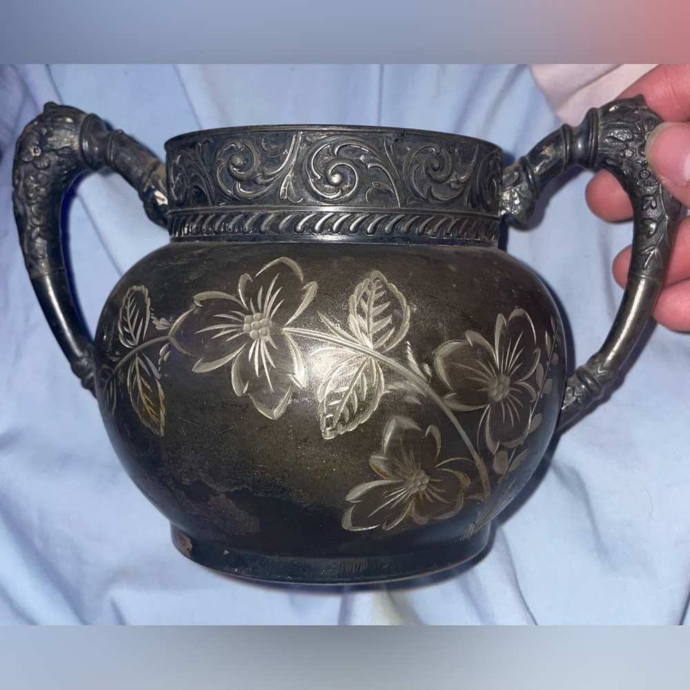 Antique Rockford Quadruple Silver-Plated Sugar Bowl, Marked 985